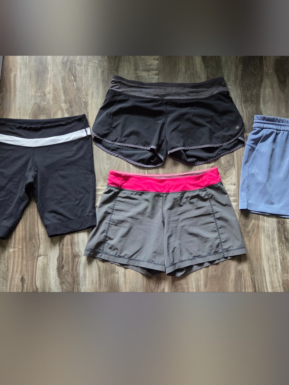 lululemon athletica gray shorts with bright pink waistband